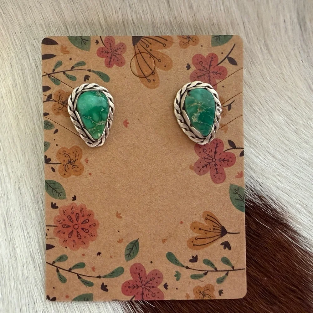 ❤️ Emerald Valley Teardrop Turquoise Matte Sterling Stud Earrings 4 Gm ~ Quality - Picture 5 of 13